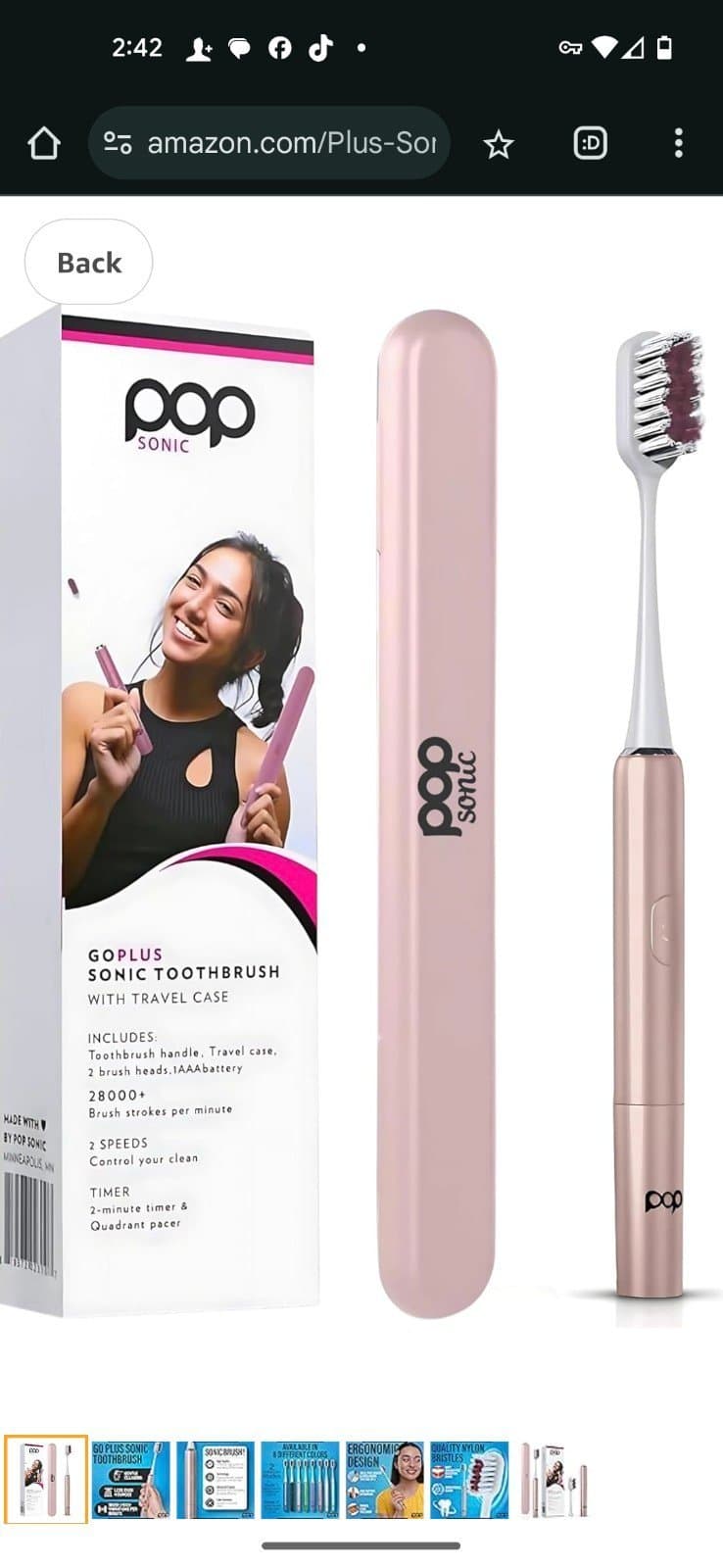Pop Sonic Go Plus Travel Toothbrush | Travel Electric Toothbrush (Rose Gold) - Image 1