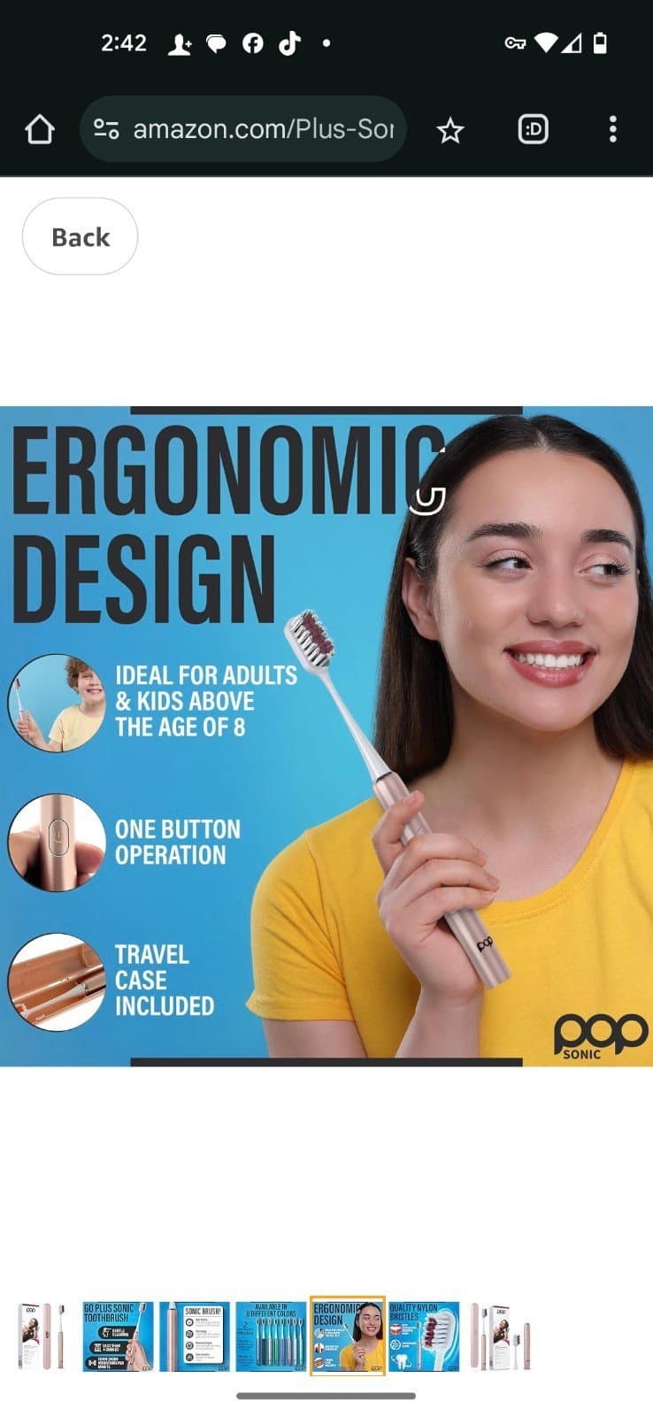 Pop Sonic Go Plus Travel Toothbrush | Travel Electric Toothbrush (Rose Gold) - Thumbnail 4