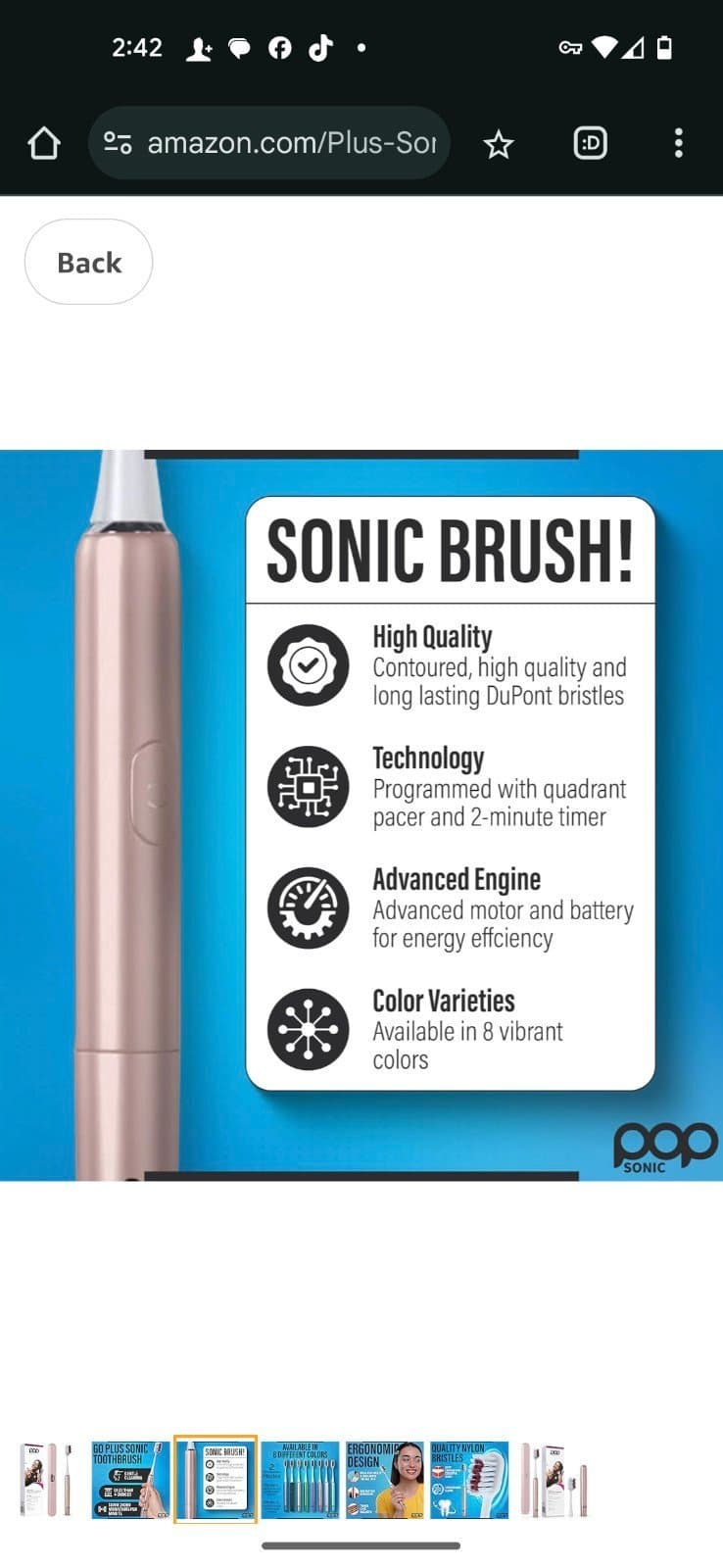 Pop Sonic Go Plus Travel Toothbrush | Travel Electric Toothbrush (Rose Gold) - Thumbnail 3
