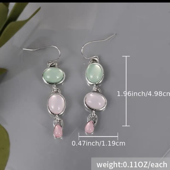 Green and Pink Drop Earrings with Silver Accents - Thumbnail 5