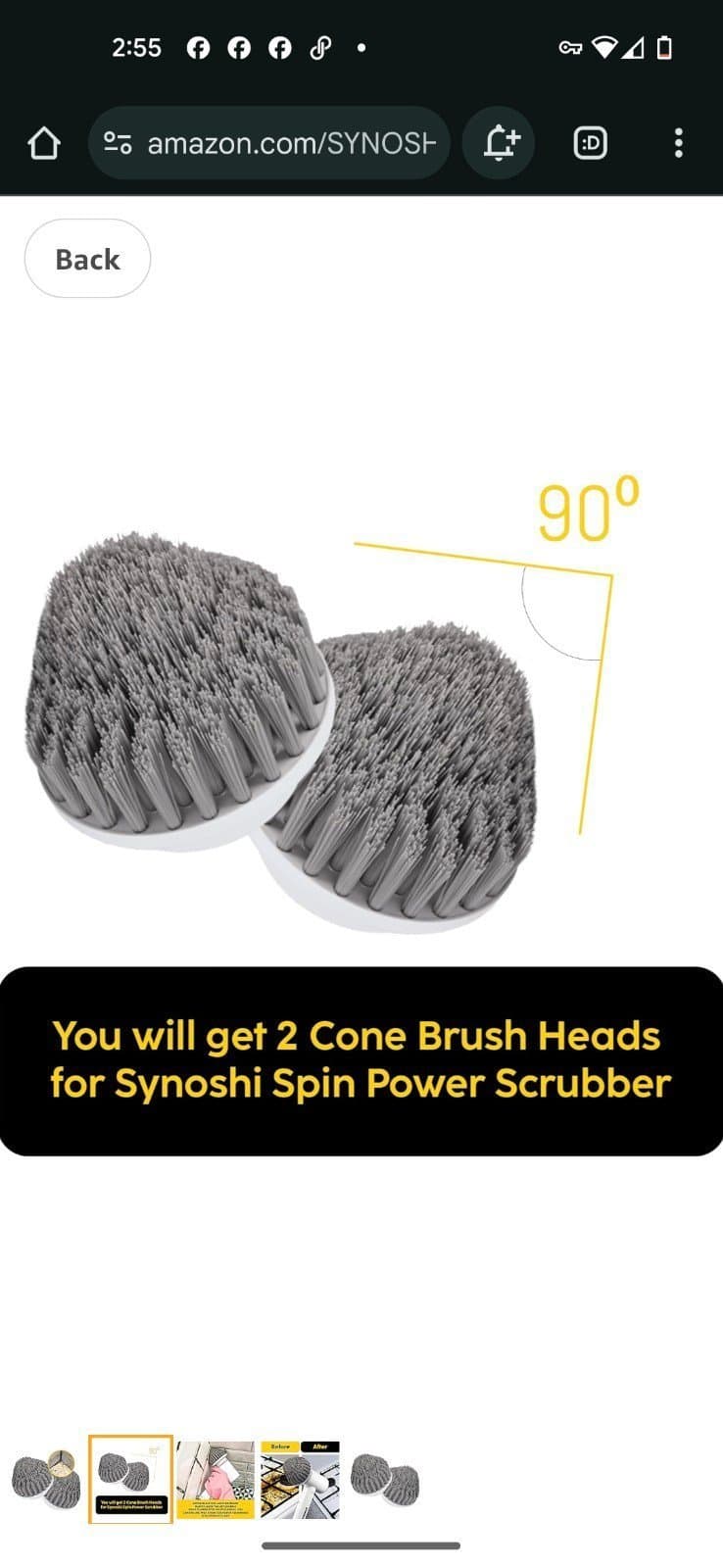 Synoshi Cone Brush Heads (2 Units) for Electric Cleaning Brush The Corners2units - Thumbnail 3