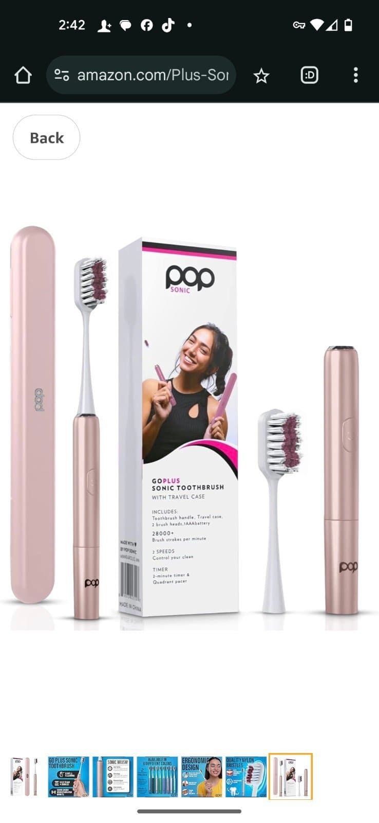 Pop Sonic Go Plus Travel Toothbrush | Travel Electric Toothbrush (Rose Gold) - Thumbnail 6
