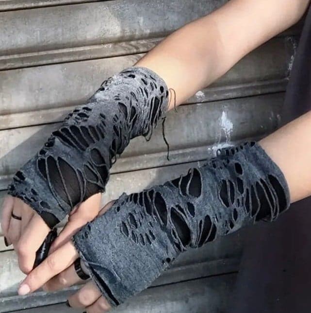 Punk Broken Slit Gothic Gloves Unisex Gray Halloween Wrist Decor Gloves Stylish - Image 1