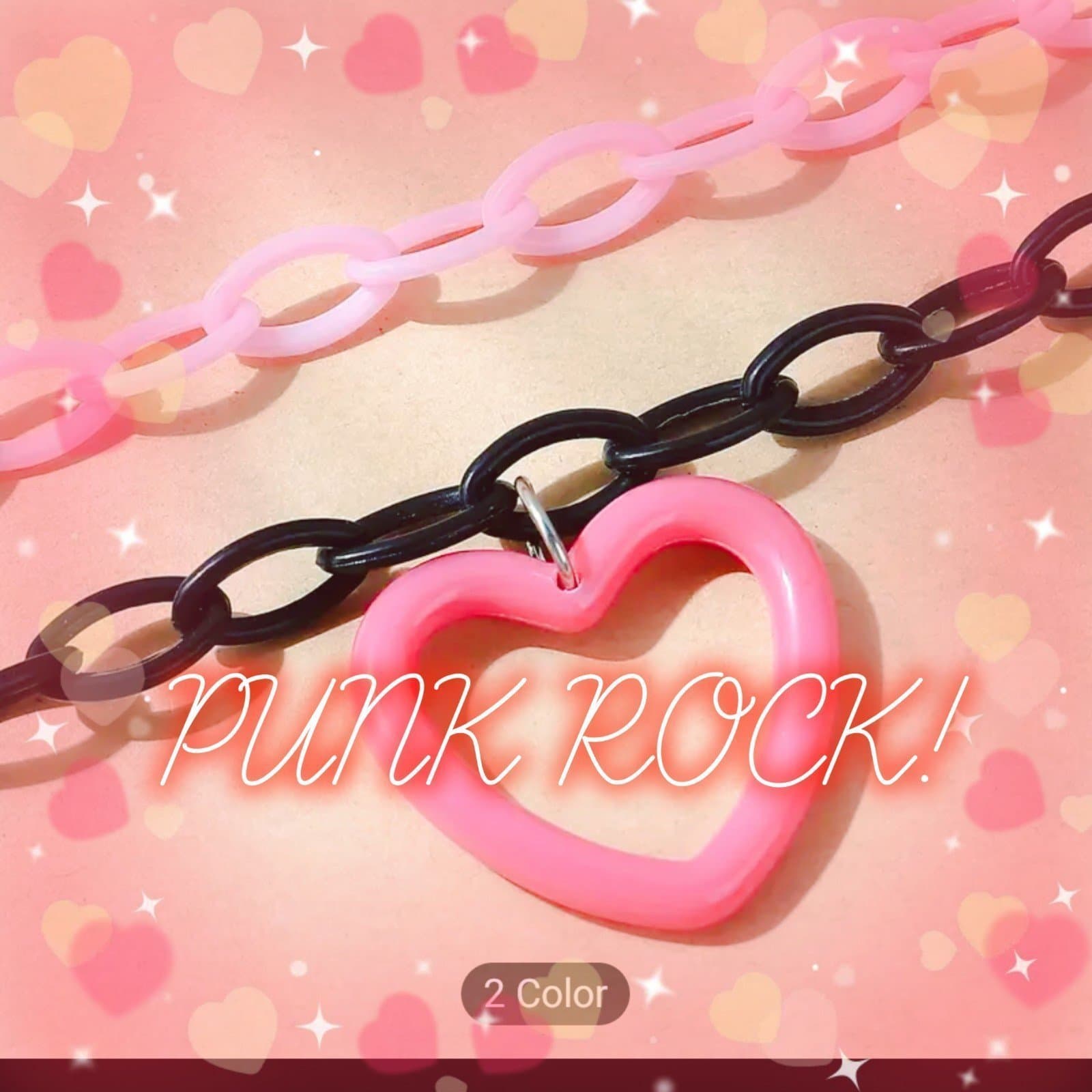 Pink And Black Chunky Chain Necklace Hollow Heart Decor Pendant Necklace Y2k - Thumbnail 6