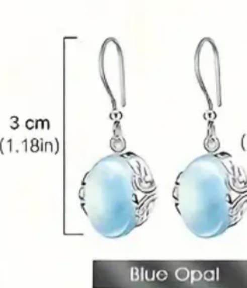 Elegant Silver and Blue Opal Earrings - Thumbnail 2