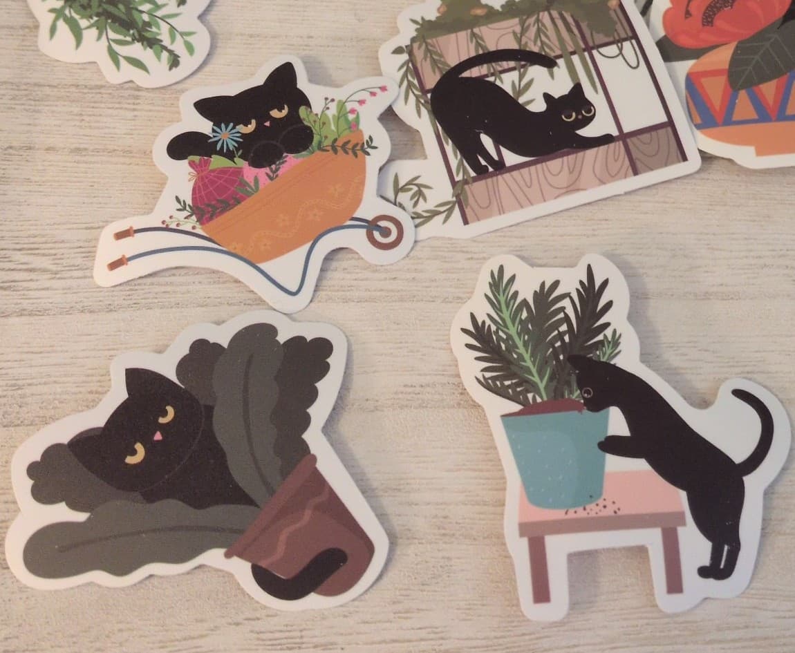 Black Cat Plant Stickers - Thumbnail 2