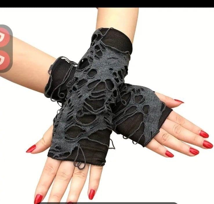 Punk Broken Slit Gothic Gloves Unisex Gray Halloween Wrist Decor Gloves Stylish - Thumbnail 2