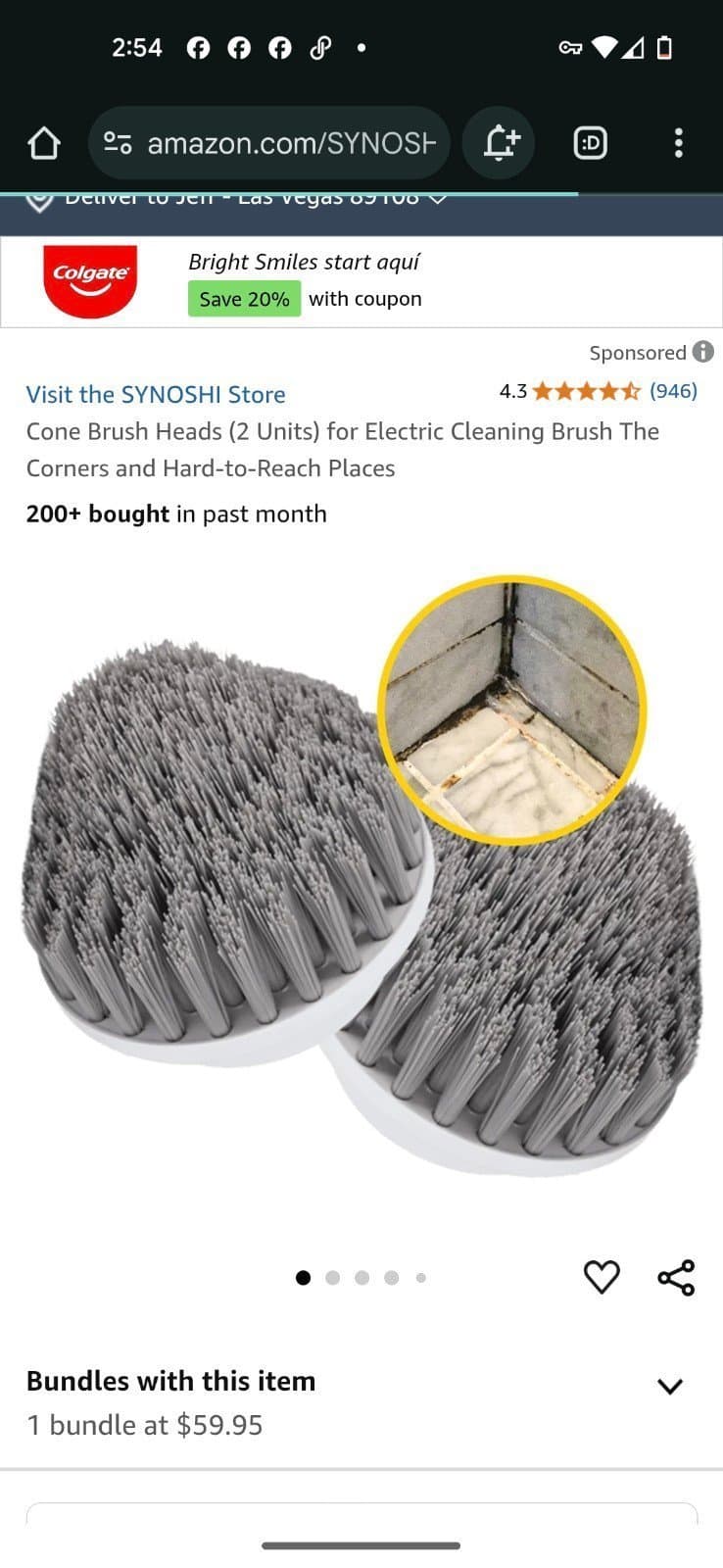 Synoshi Cone Brush Heads (2 Units) for Electric Cleaning Brush The Corners2units - Image 1
