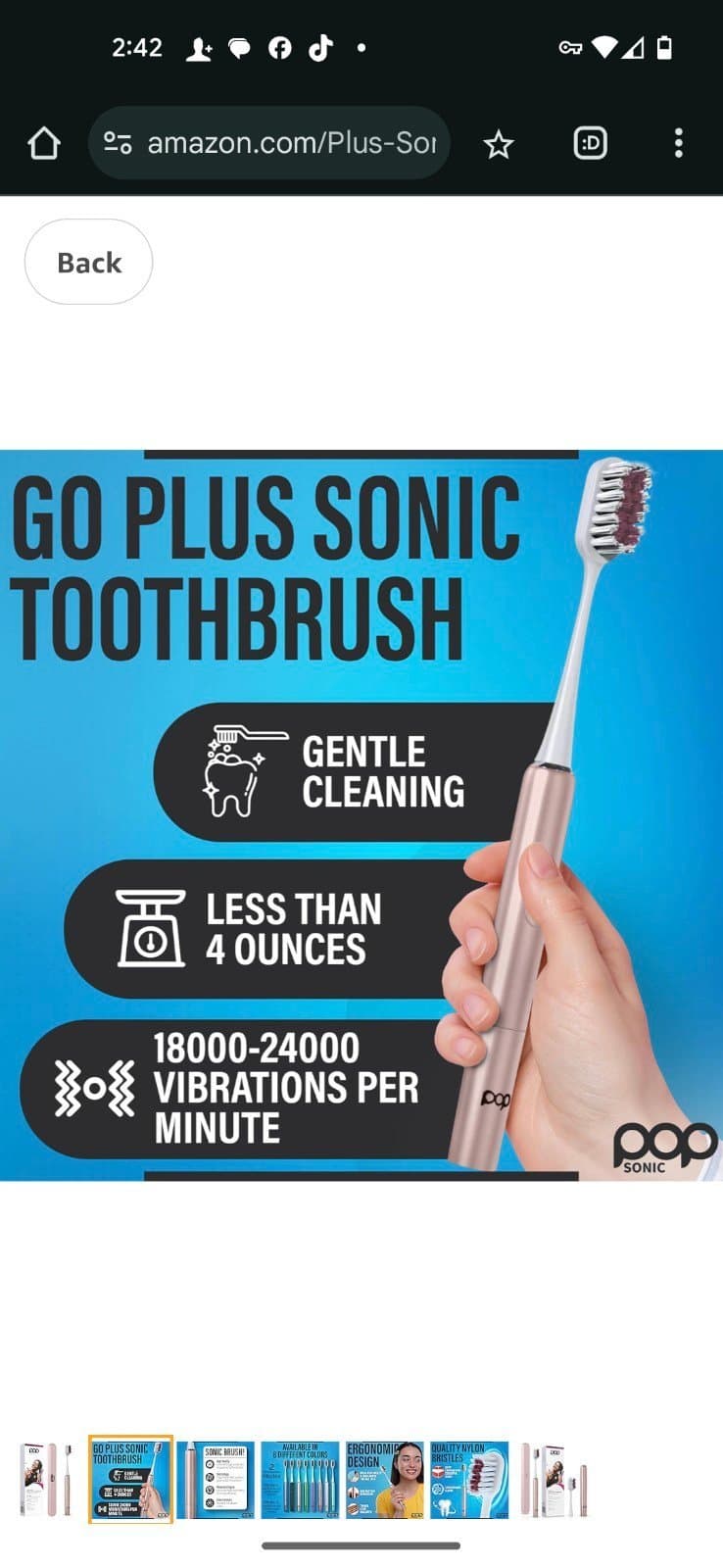 Pop Sonic Go Plus Travel Toothbrush | Travel Electric Toothbrush (Rose Gold) - Thumbnail 2