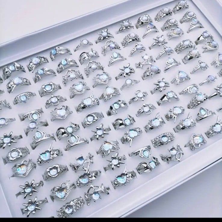 Silver Rings with Stone Settings and Intricate Designs 1 Ring - Image 1