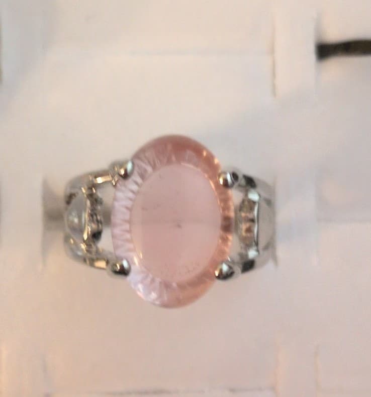 Elegant Pink Oval Rose Quartz Silver Ring size 7 - Thumbnail 2