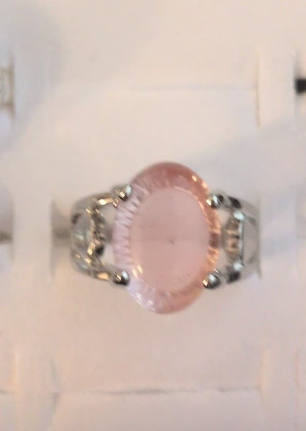 Elegant Pink Oval Rose Quartz Silver Ring size 7 - Thumbnail 3