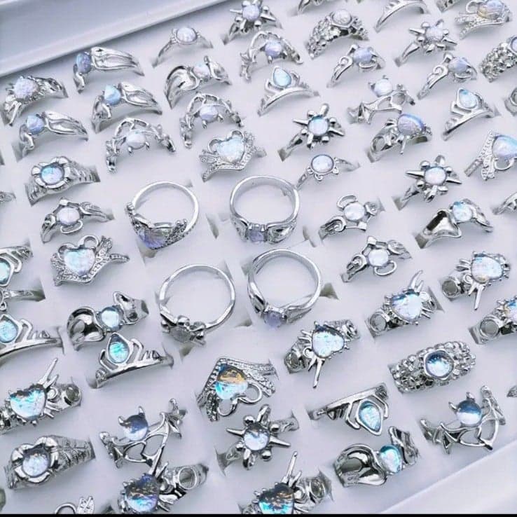 Silver Rings with Stone Settings and Intricate Designs 1 Ring - Thumbnail 2