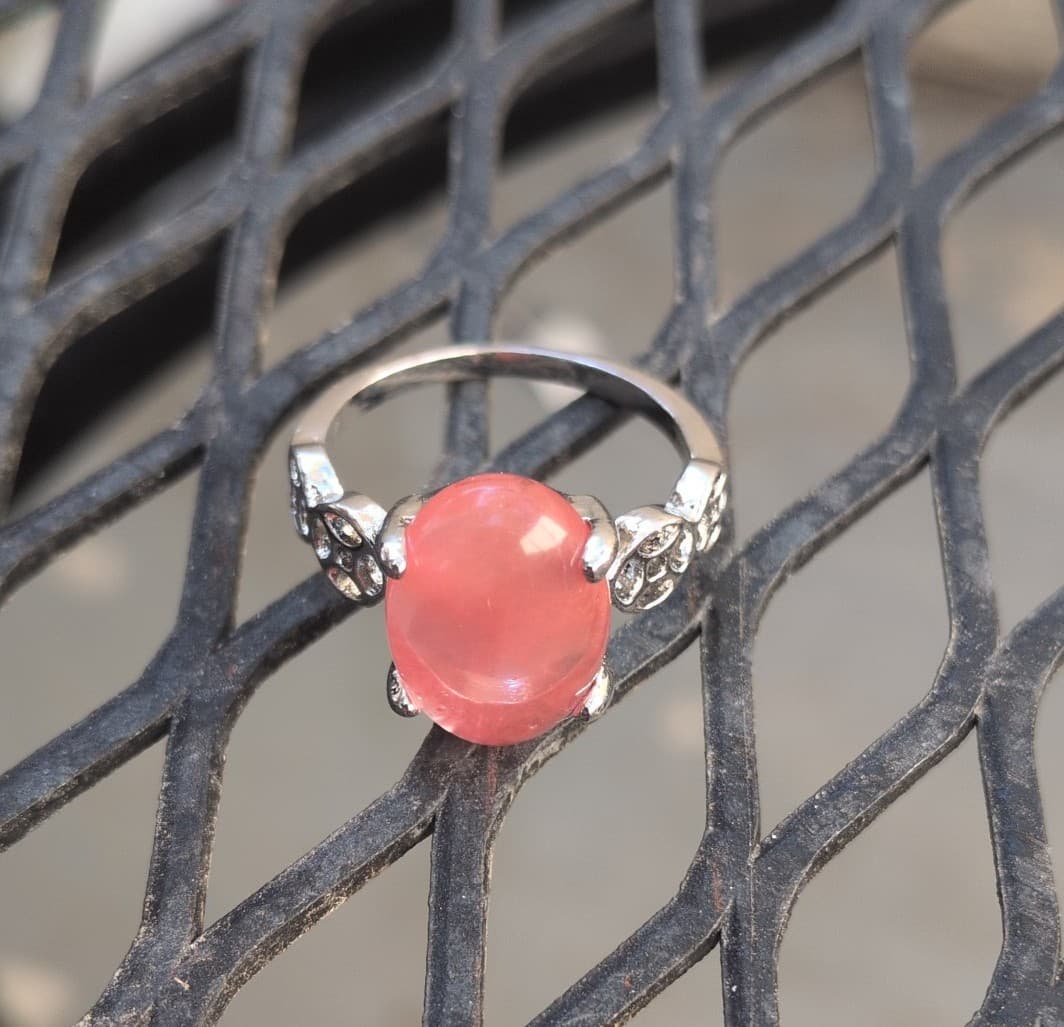 Elegant Pink Oval Rose Quartz Silver Ring size 7 - Thumbnail 11