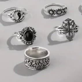 Silver Vintage-Inspired stackable Ring Collection 10 rings - Thumbnail 8