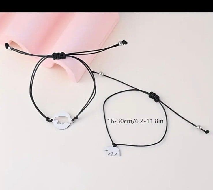 2pcs/Set Stainless Steel Mama Bear Baby Bear Bracelet For Women Mom Daughter - Thumbnail 4