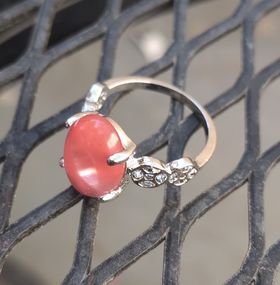 Elegant Pink Oval Rose Quartz Silver Ring size 7 - Thumbnail 10