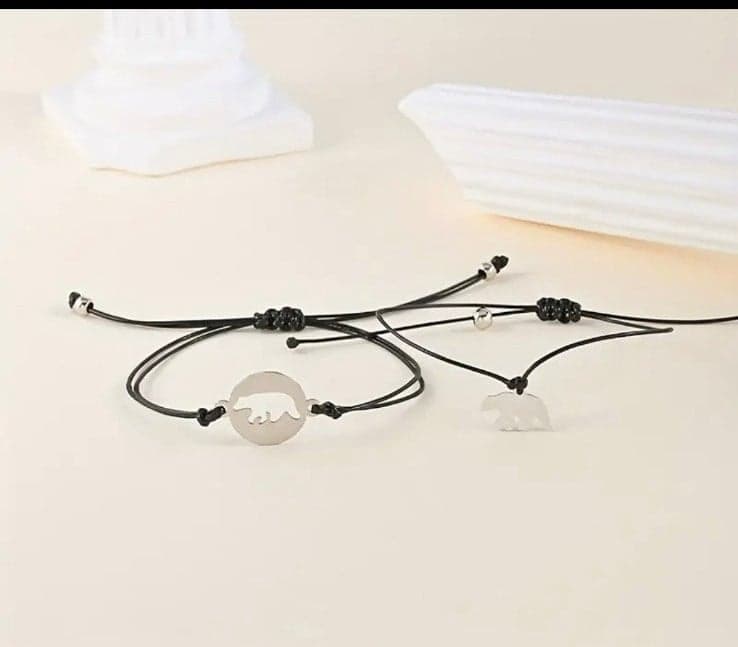 2pcs/Set Stainless Steel Mama Bear Baby Bear Bracelet For Women Mom Daughter - Thumbnail 3