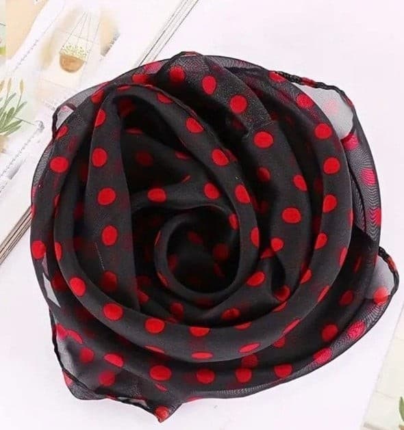 25.59" Elegant Chiffon Square Scarf - Soft, Lightweight, Polka Dot Print, Casual - Thumbnail 4