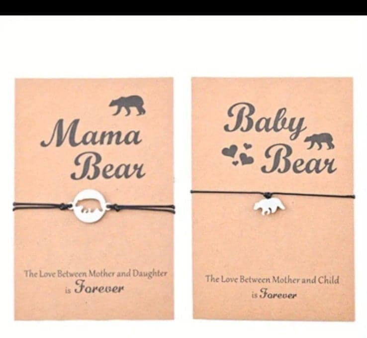 2pcs/Set Stainless Steel Mama Bear Baby Bear Bracelet For Women Mom Daughter - Image 1