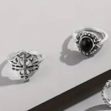 Silver Vintage-Inspired stackable Ring Collection 10 rings - Thumbnail 7