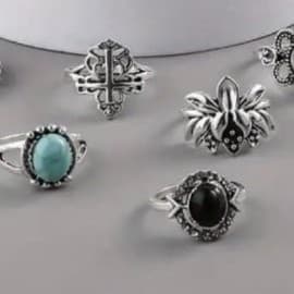 Silver Vintage-Inspired stackable Ring Collection 10 rings - Thumbnail 9