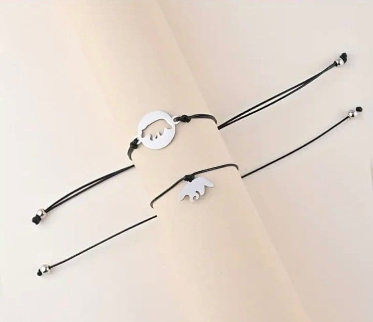 2pcs/Set Stainless Steel Mama Bear Baby Bear Bracelet For Women Mom Daughter - Thumbnail 2