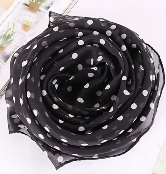 25.59" Elegant Chiffon Square Scarf - Soft, Lightweight, Polka Dot Print, Casual - Thumbnail 5
