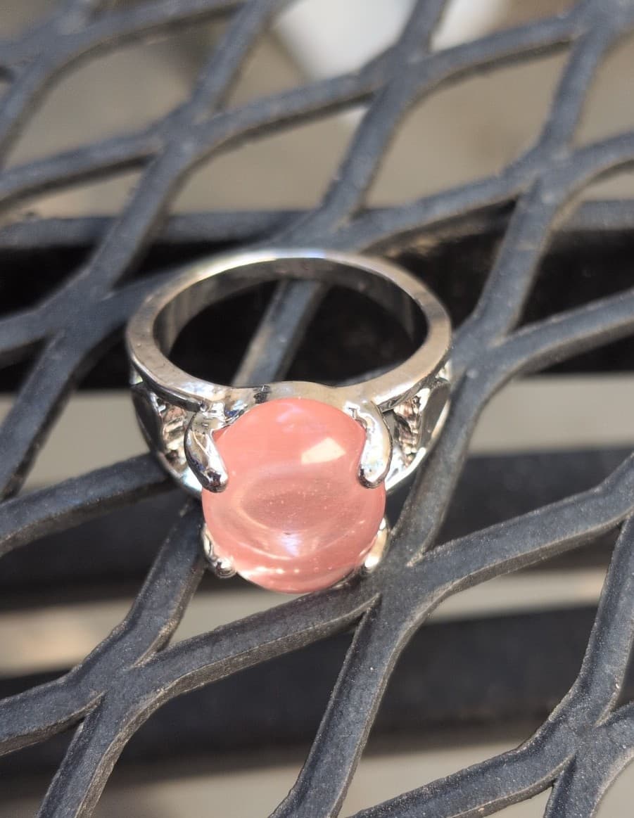 Elegant Pink Oval Rose Quartz Silver Ring size 7 - Thumbnail 6