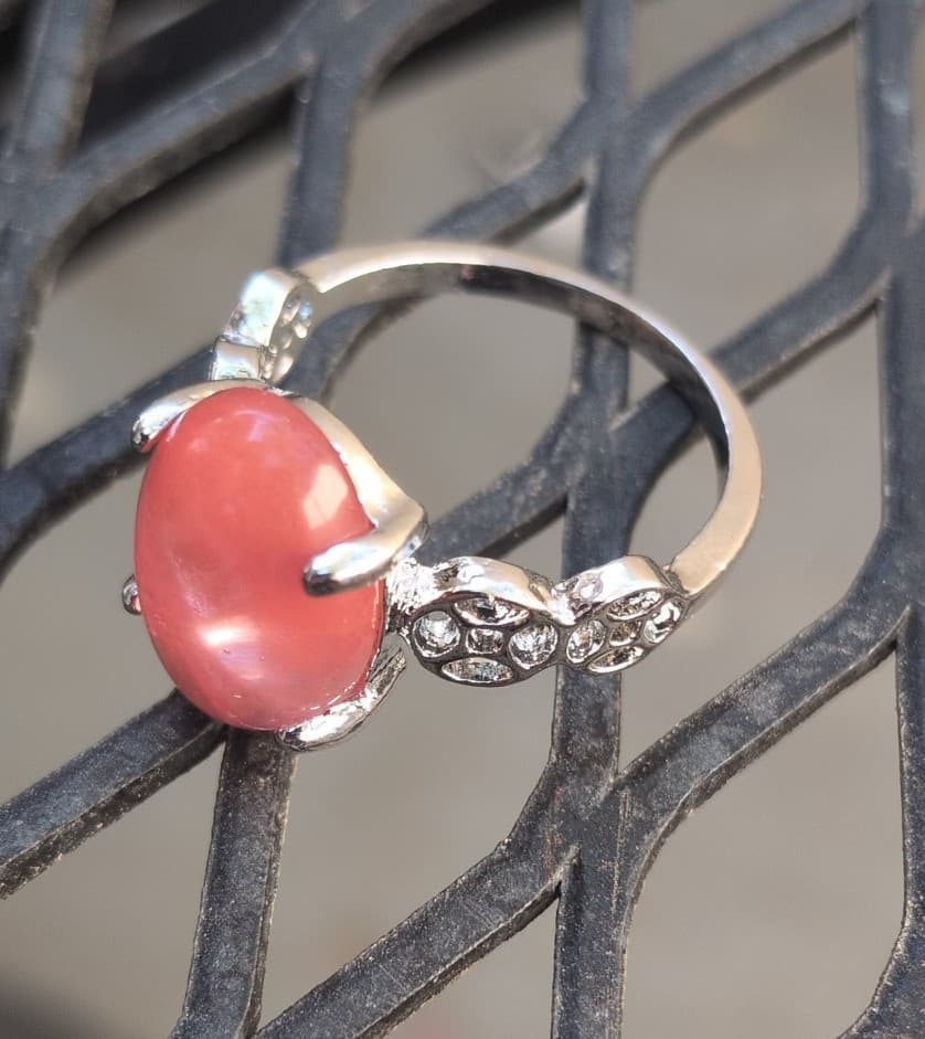Elegant Pink Oval Rose Quartz Silver Ring size 7 - Thumbnail 9