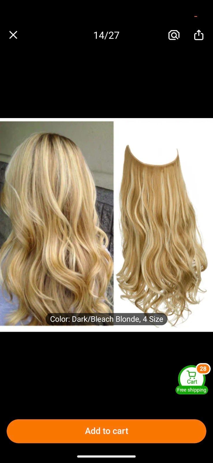 Long Wavy Curly Synthetic Hair Extensions - Invisible Wire, Adjustable Headband, - Thumbnail 6