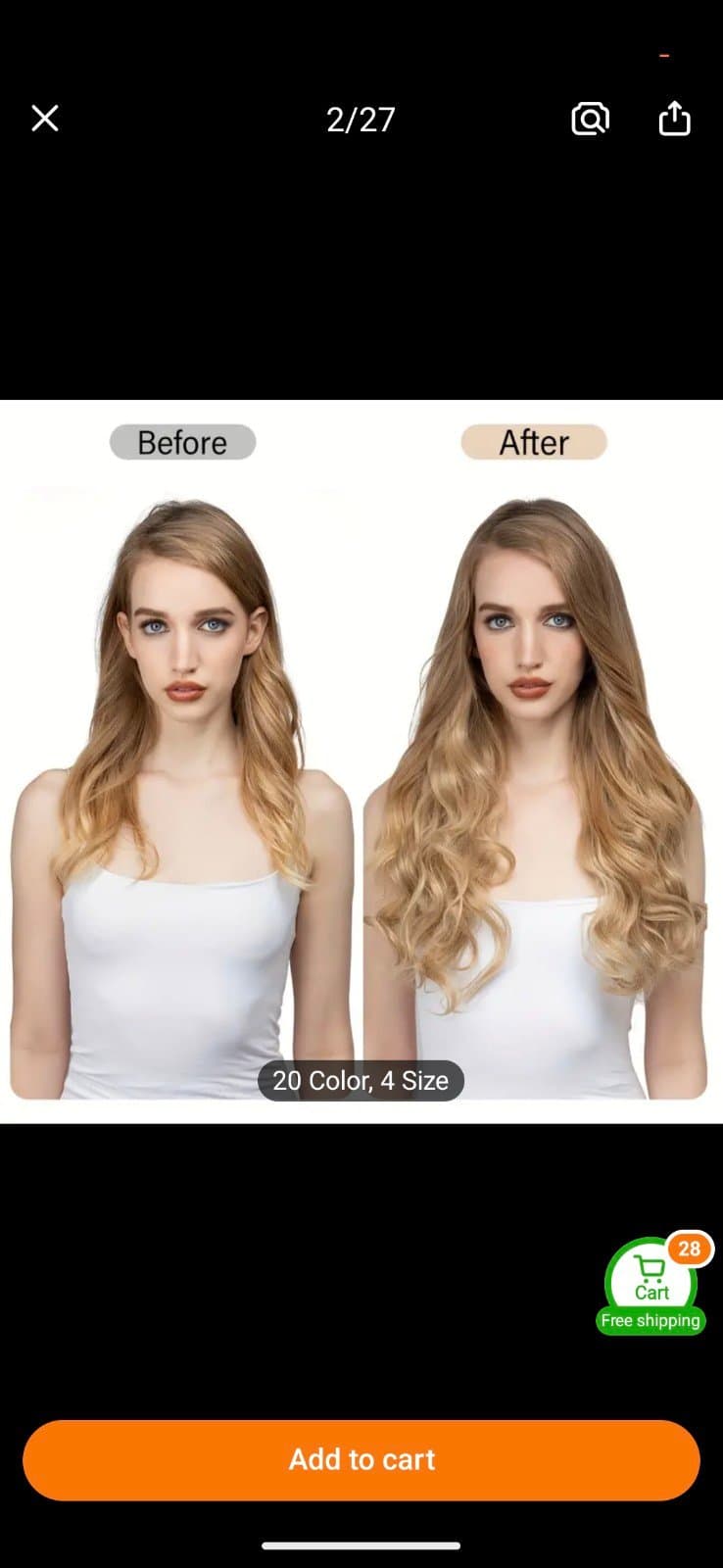 Long Wavy Curly Synthetic Hair Extensions - Invisible Wire, Adjustable Headband, - Thumbnail 8