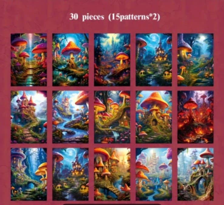 Vibrant Fantasy Mushroom Stationery Collection 30 Pieces - Image 1