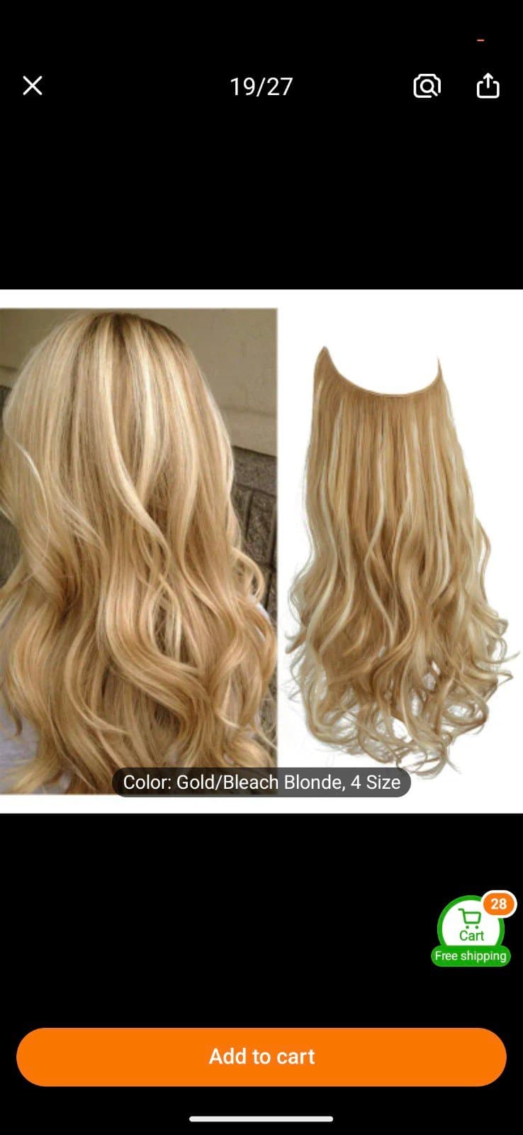 Long Wavy Curly Synthetic Hair Extensions - Invisible Wire, Adjustable Headband, - Thumbnail 7