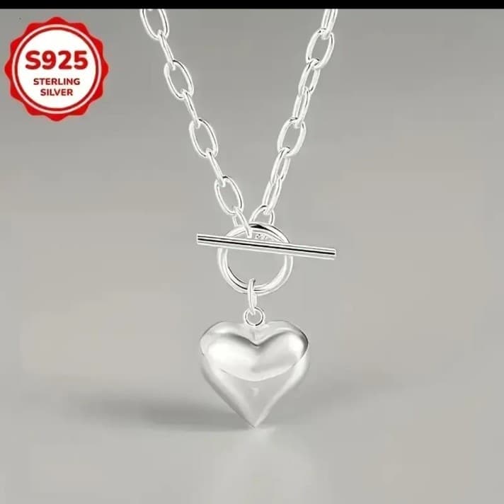 Silver Heart Pendant Necklace - Thumbnail 4