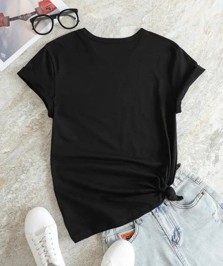 Graphic Print Crew Neck T-shirt, Casual Loose Short Sleeve Fashion tee shirt - Thumbnail 2