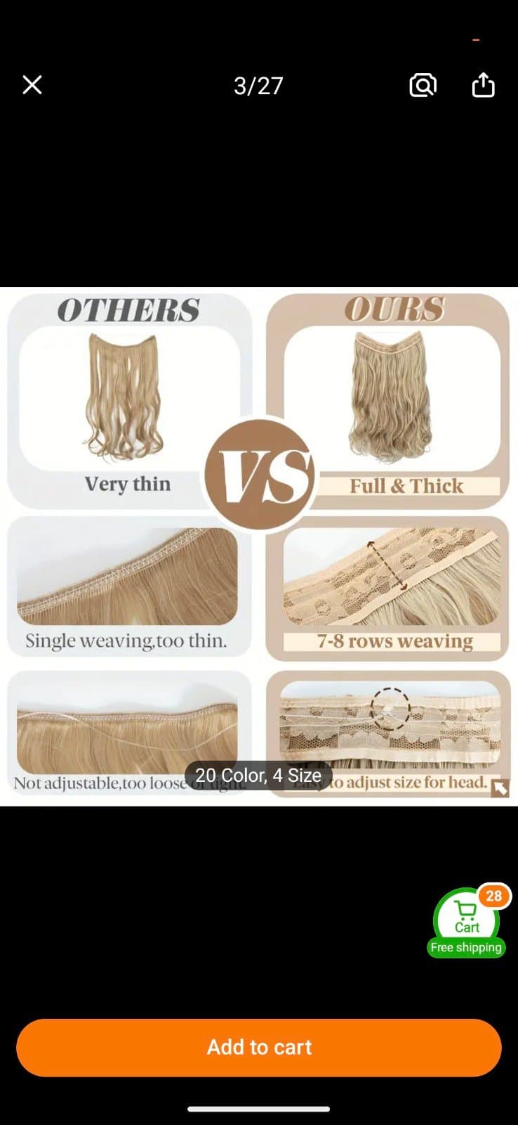 Long Wavy Curly Synthetic Hair Extensions - Invisible Wire, Adjustable Headband, - Thumbnail 9