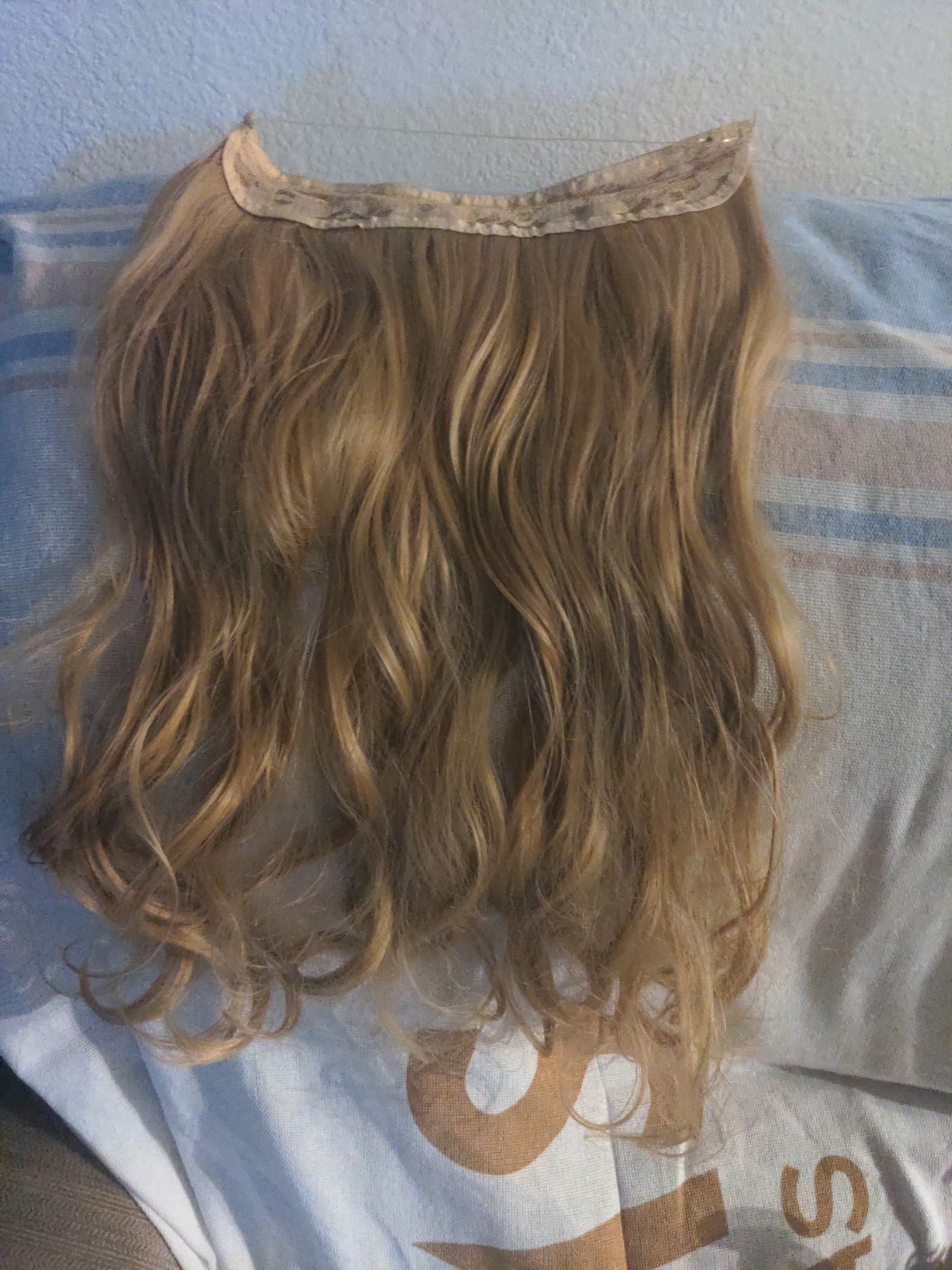 Long Wavy Curly Synthetic Hair Extensions - Invisible Wire, Adjustable Headband, - Thumbnail 4