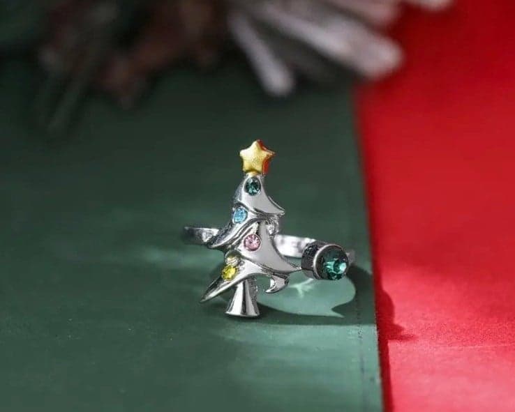 Bohemian Adjustable Star & Christmas Tree Ring with Synthetic Gemstones vintage - Thumbnail 4