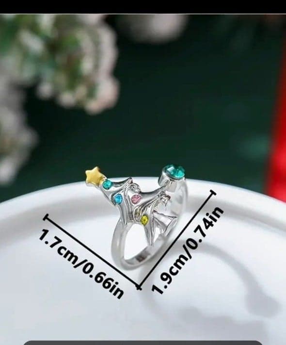 Bohemian Adjustable Star & Christmas Tree Ring with Synthetic Gemstones vintage - Thumbnail 2