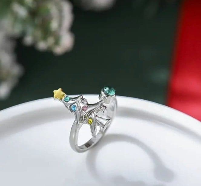 Bohemian Adjustable Star & Christmas Tree Ring with Synthetic Gemstones vintage - Thumbnail 3