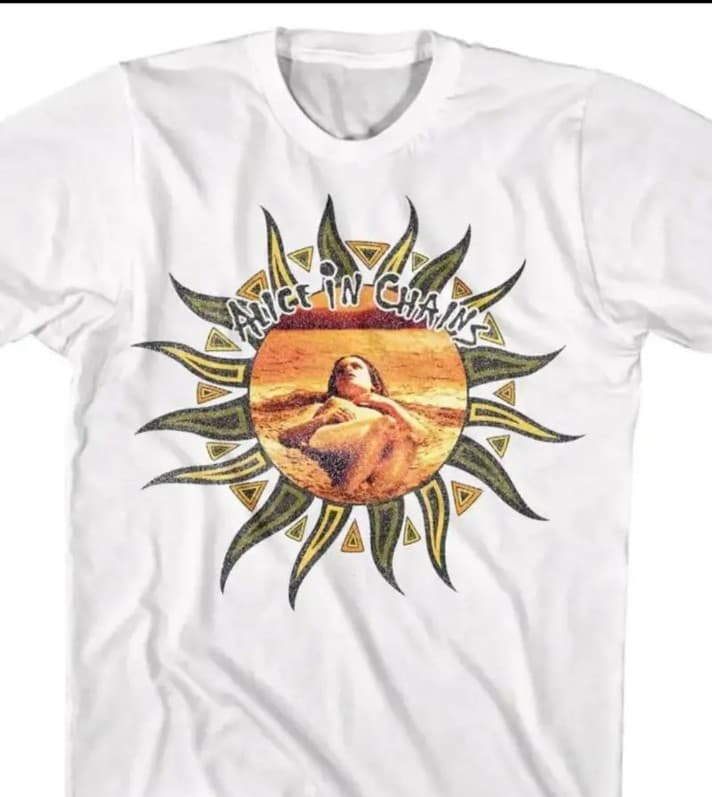 Alice in Chains White and Orange Short Sleeve Tee with Tribal Sun Design S&XL - Thumbnail 4