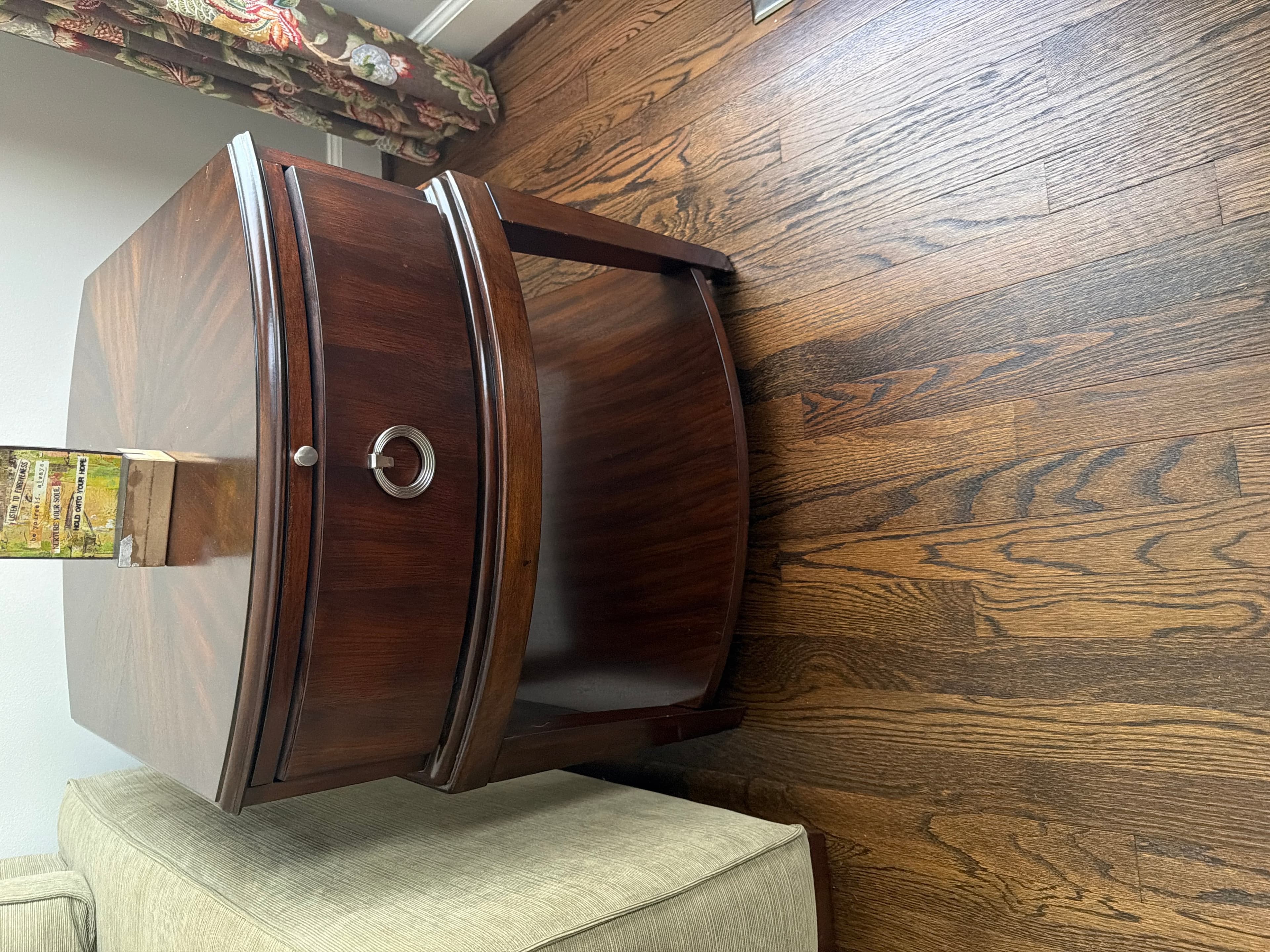 Dark Wood end table with Round Drawer Pull - Image 1