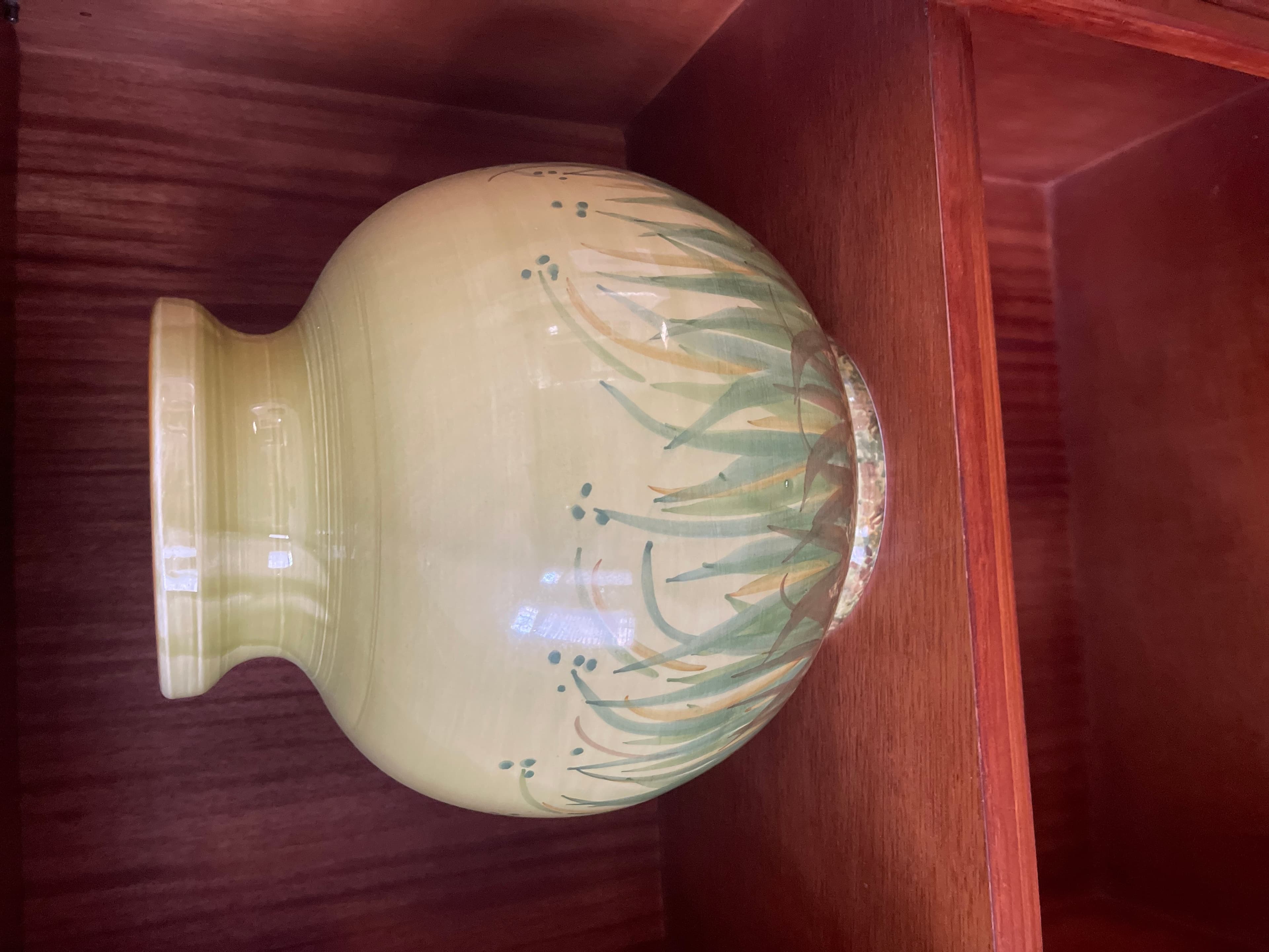 Decorative Ceramic Vase with Green Floral Design - Image 1