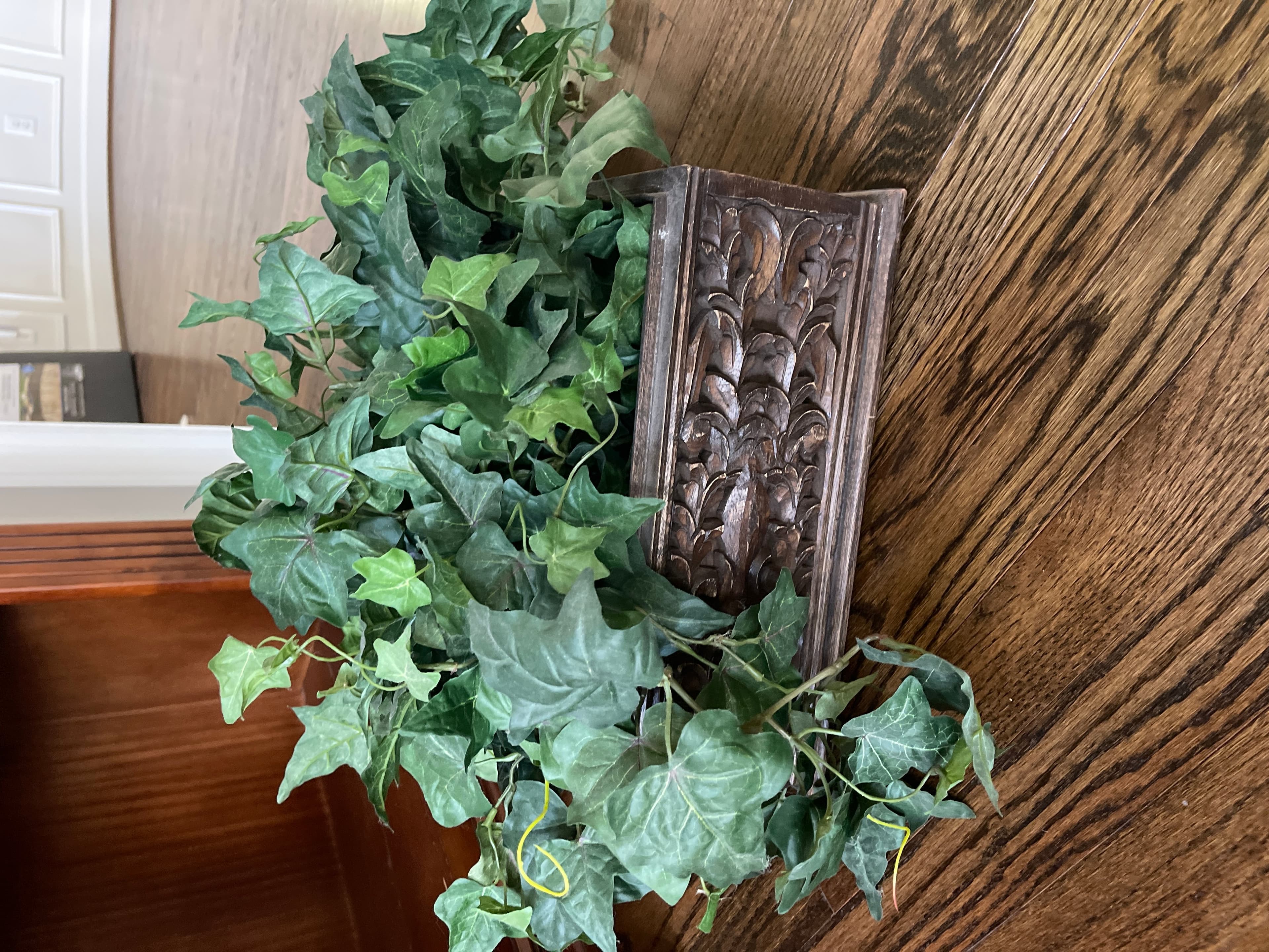 Artificial Ivy Plant with Decorative Wooden Planter - Image 1