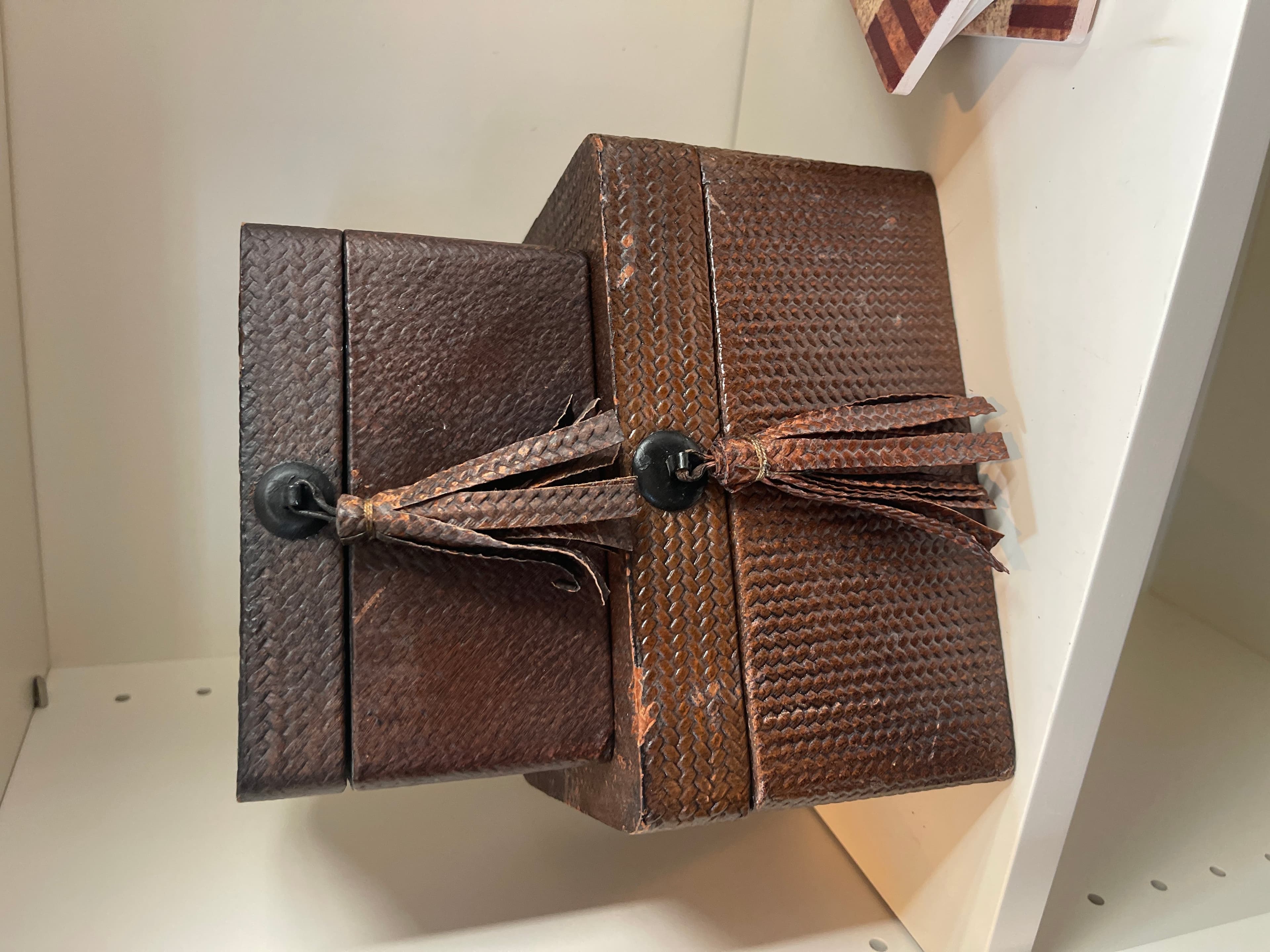 Vintage Woven Storage Boxes Set of 2 with Tassels - Image 1