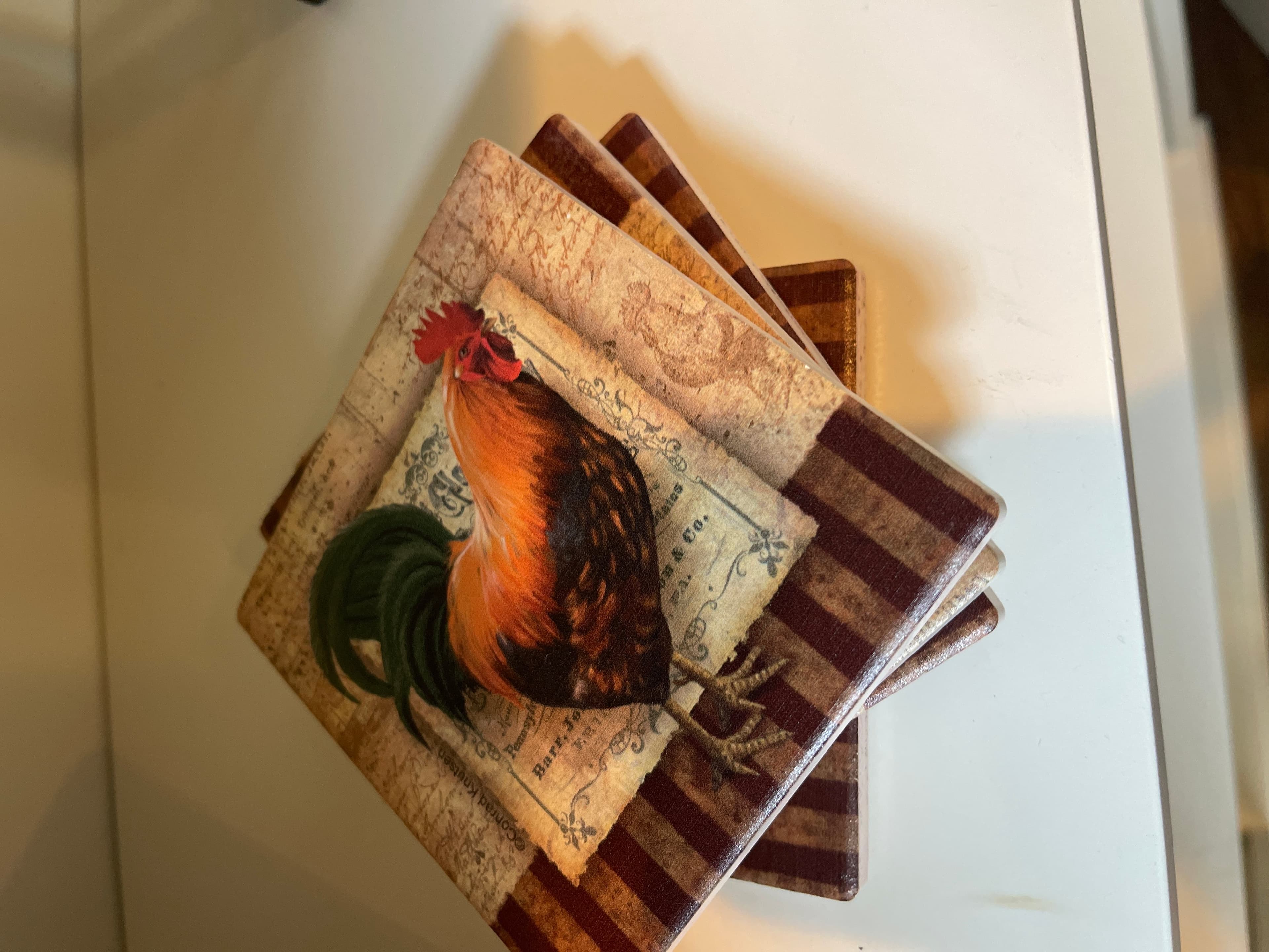 Vintage Rooster Coasters Set of 4 - Farmhouse Decor - Image 1