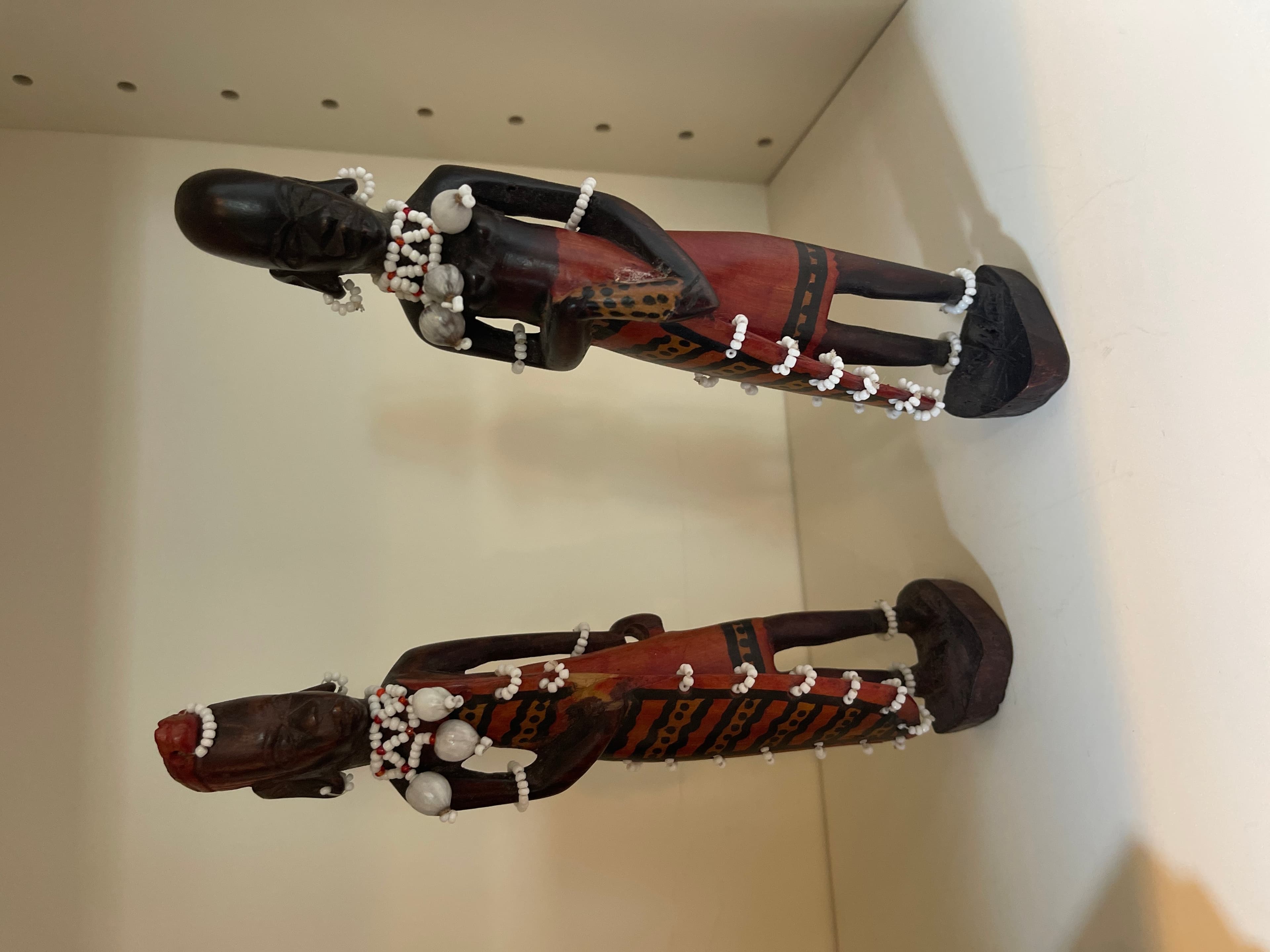 Vintage African Wooden Carved Statues with Beaded Accessories - Image 1