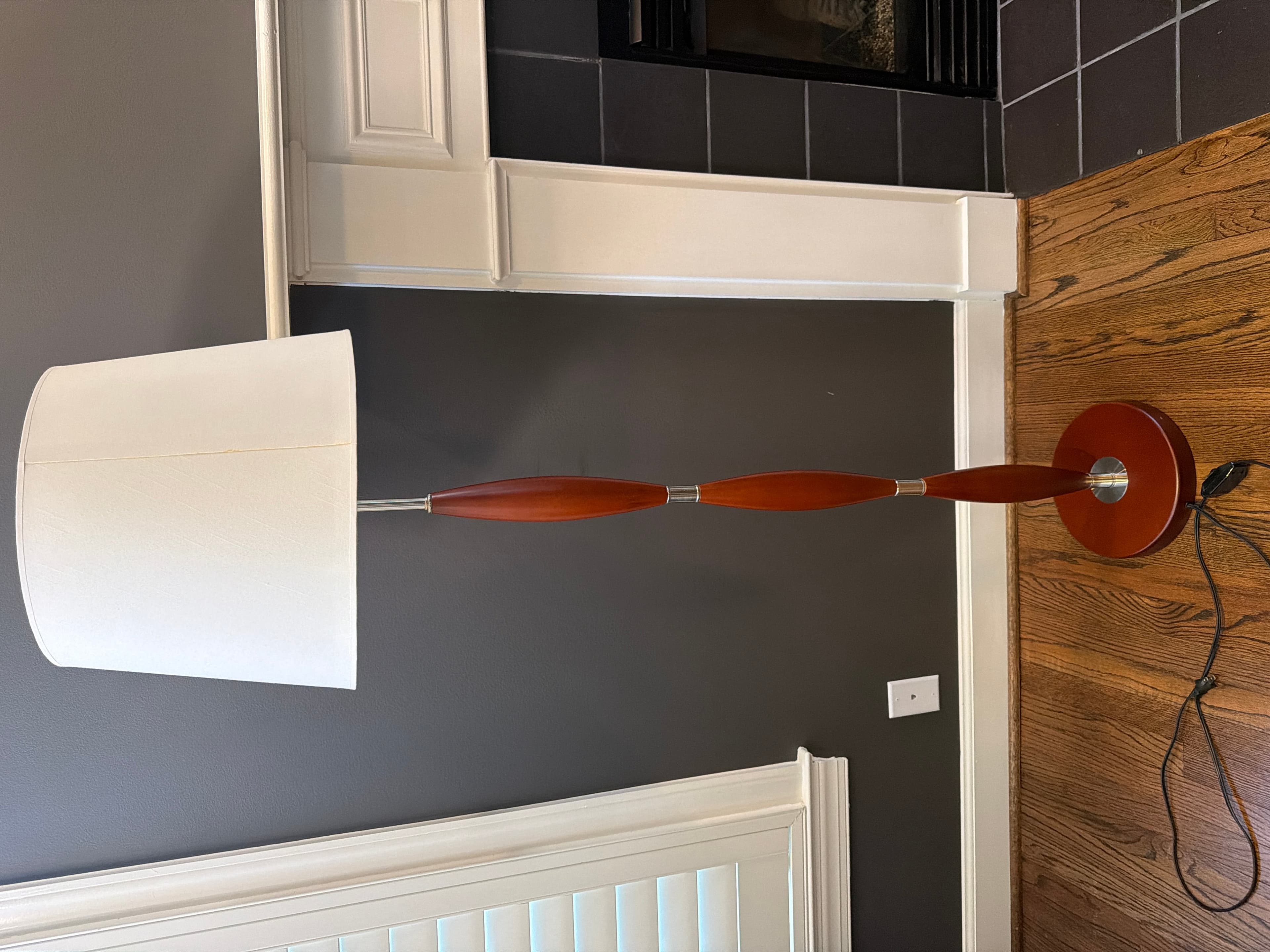 Floor Lamp with Wood Base and White Shade - Image 1