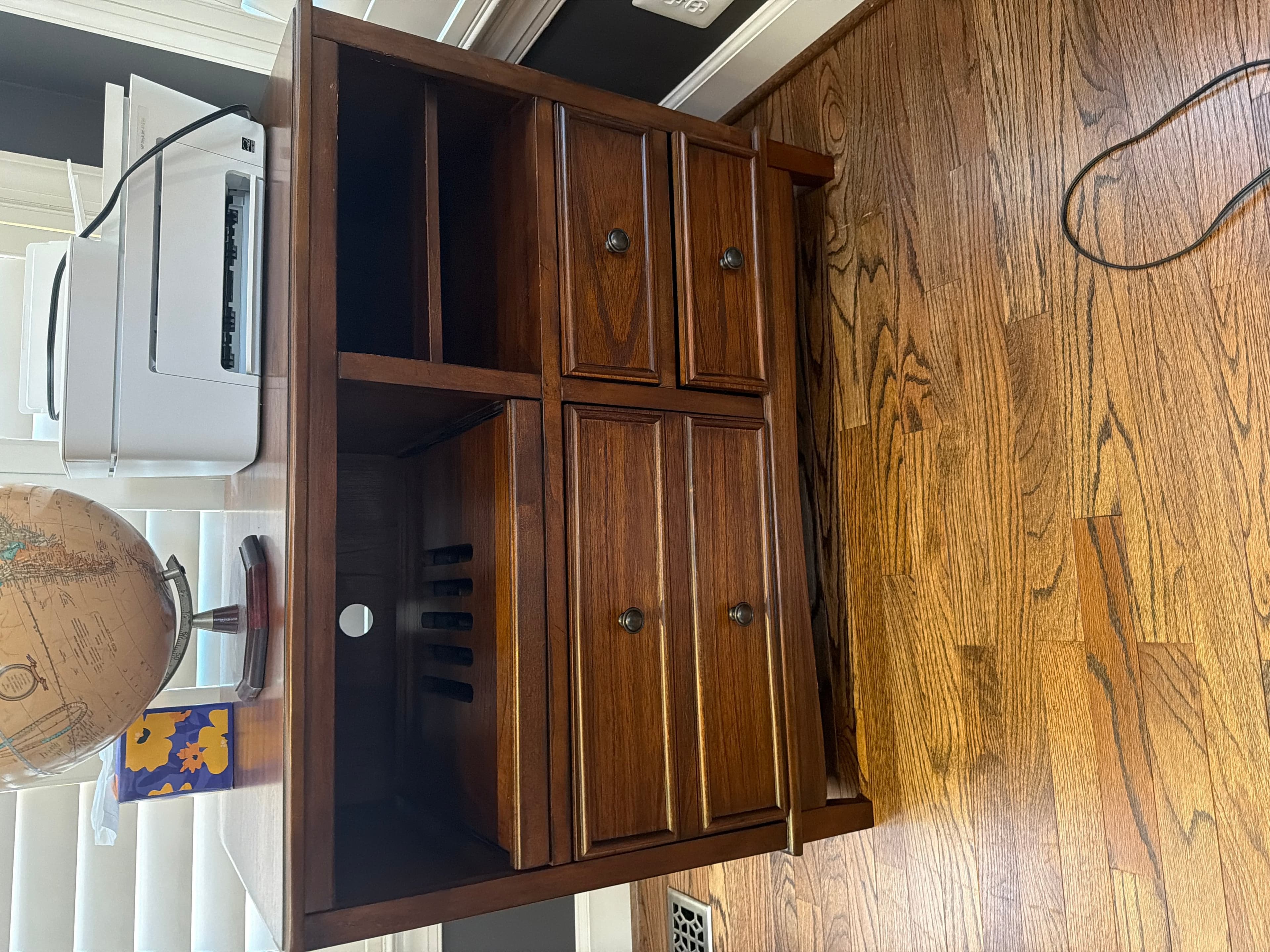 Wooden Media Cabinet with Drawers and Open Shelving - Image 1